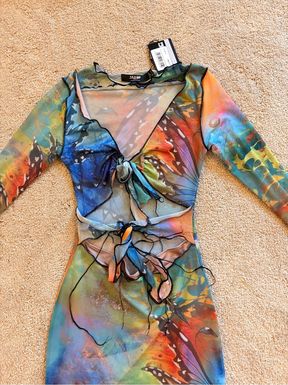 Jaded London Rainbow Butterfly Tie-Front dress